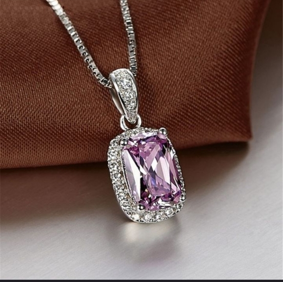 - Jewelry - Sparkly Pink Topaz White Sapphire Pendant Necklace